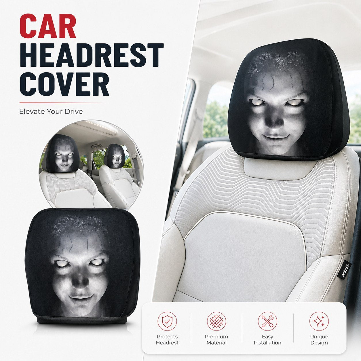 Horror Face Car Headrest Covers